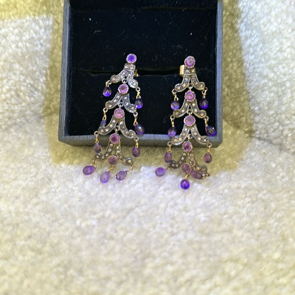 Genuine Amethyst and diamond pagoda earrings - Picture 1 of 8